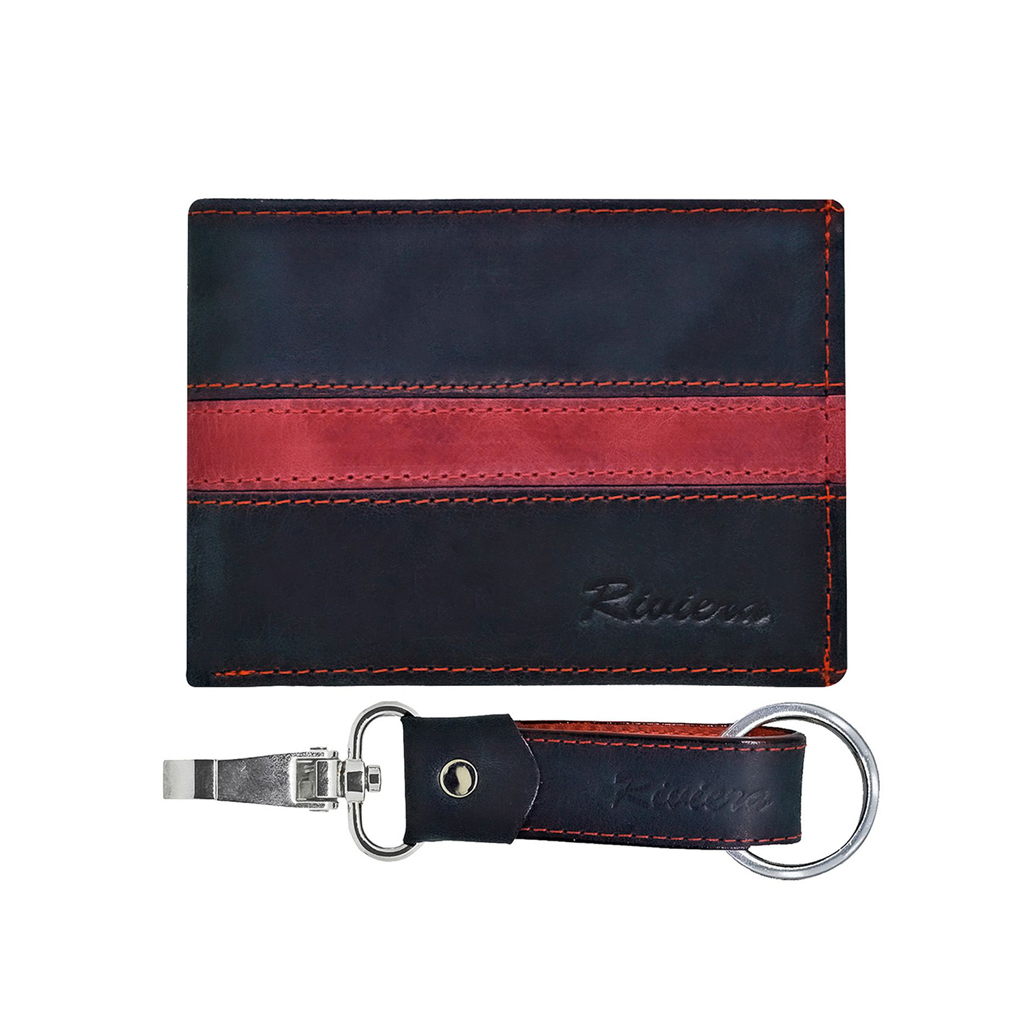 Pack Hombre billetera y llavero Sheffield Negro-Rojo
